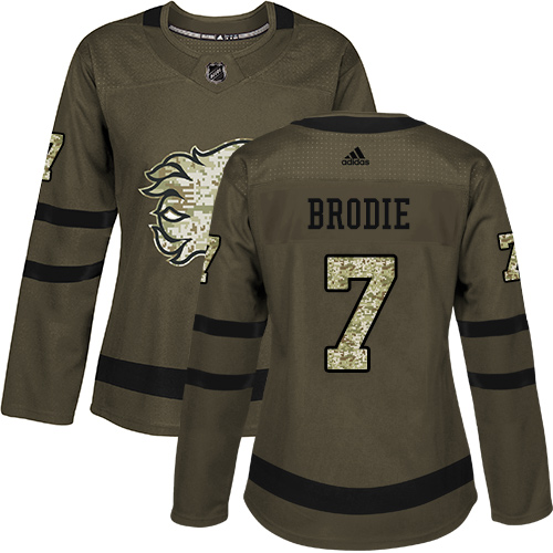 Adidas Flames #7 TJ Brodie Green Salute to Service Women's Stitched NHL Jersey